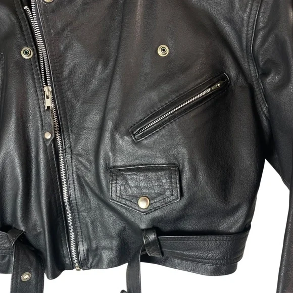 PROTECH Leather Apparel Vintage Black Leather Motorcycle Jacket Size 10 - Picture 3 of 15